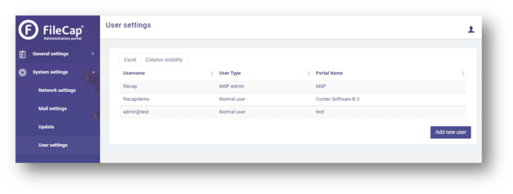 User settings | FileCap