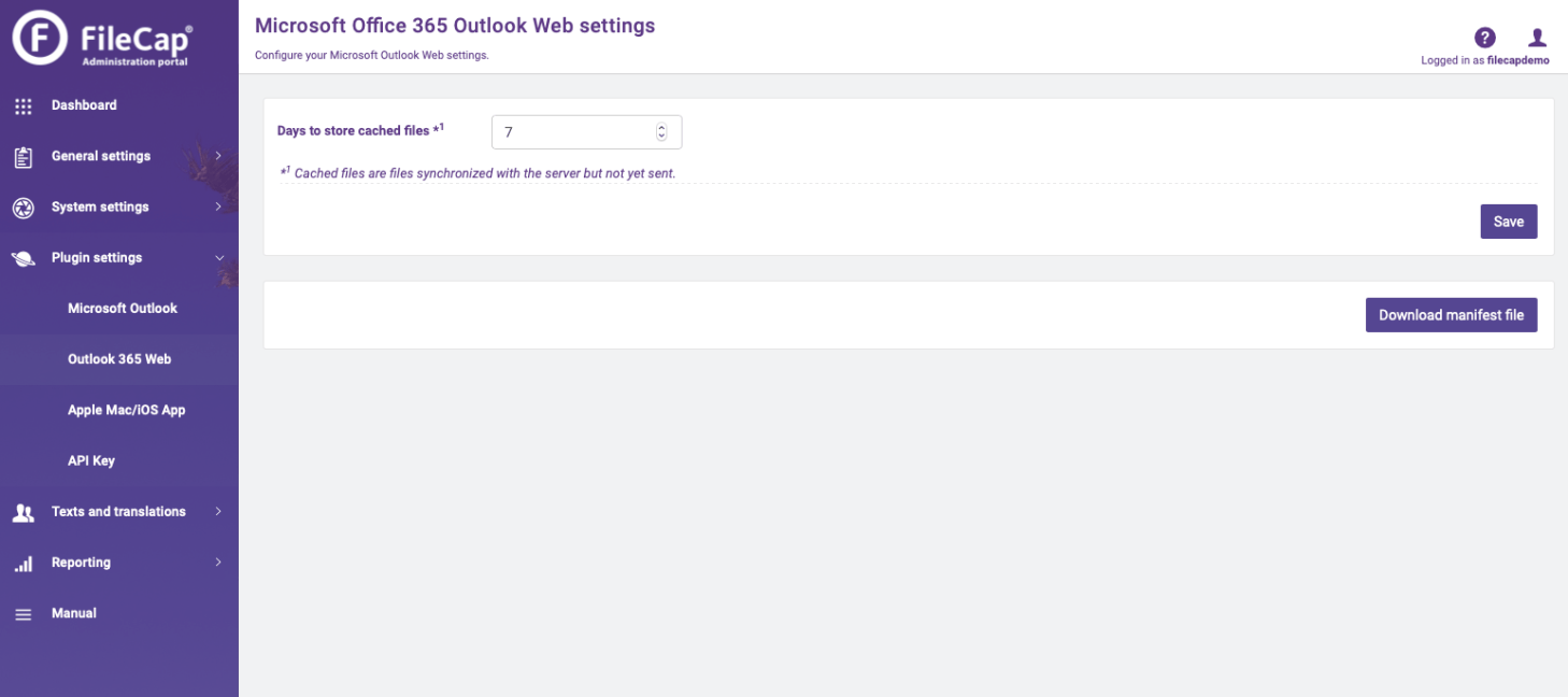 Plugin settings Office365 Web | FileCap V5 Legacy On-premises