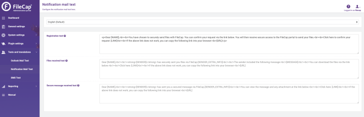 Notification Mail Text | FileCap V5 Legacy On-premises